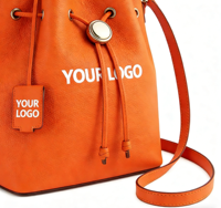 Nouveau Sac Seau en Cuir Orange Tendance avec Logo Personnalisé, Sac Bandoulière à Cordon, Sac à Main de Luxe de Créateur, Sac à Bandoulière pour Femmes en Gros