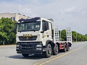 Camion à plateau HOWO 8×4 d'occasion, transporteur d'équipements lourds, chargeur bas pour machines de construction - Product Image 4