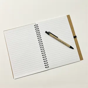 Kunden spezifisches Logo Wire Binding Notepad Set für Büros chüler Recyceltes Spiral-Kraftpapier-Notizbuch mit Stift