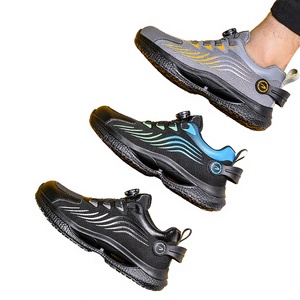 Chaussures de sécurité unisexes basses en tissu extensible respirant pour l'été, avec embout en acier anti-écrasement et semelle antidérapante en caoutchouc PVC, idéales pour le travail en usine. - Product Image 3