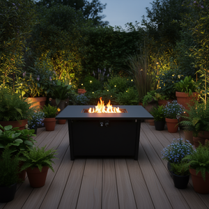 Modern Steel Outdoor <b>Fire</b> <b>Pit</b> <b>Table</b> 25 H X 42 W Propane Gas <b>Fire</b> Bowl Garden Decoration - Product Image 2