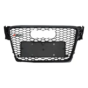 Front Sport Hex Mesh Honeycomb Hood Grill Gloss Black for Audi A4 S4 B8 2008 2009 2010 2011 2012 For RS4 quattro style