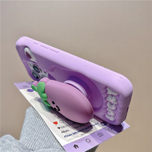 เคสโทรศัพท์มือถือมีขาตั้งรูปมะเขือม่วงน่ารักสำหรับ iPhone 16 15 13 14 12 <span class=keywords><strong>PRO</strong></span> MAX 3D ฝาหลังซิลิโคน - Product Image 5