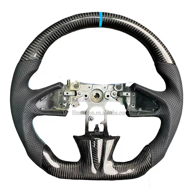 carbon fiber+perforated leather+cyan stitching