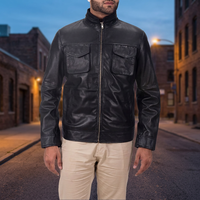 Vestes d'hiver décontractées en cuir véritable de qualité supérieure pour hommes, col montant, fermeture éclair imperméable, effet délavé, doux, confortable et durable