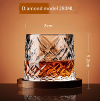 Verre à whisky et brandy en cristal avec base, résistant aux hautes températures, capacité 280 ml, tasse rotative anti-stress