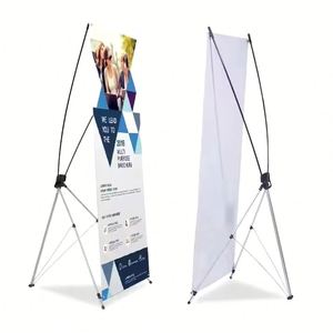 Supports publicitaires écologiques personnalisés en X, bannières en polyester et aluminium sur trépied pop-up - Product Image 2