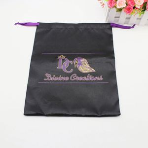 Pochette cadeau en satin personnalisée avec cordon de serrage pour la promotion de mèches de cheveux, perruques et emballages textiles avec logo - Product Image 4