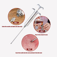Seringue d'injecteur de viande en acier inoxydable à trois aiguilles ensemble d'injecteur de marinade 14 pièces avec brosse