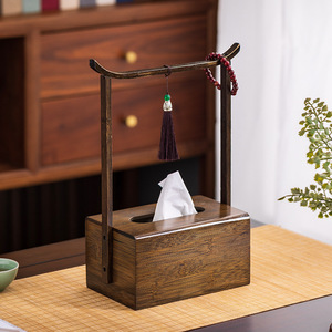 Boîte à mouchoirs en bambou de style rétro chinois avec décorations en pompon pour salons de thé et maisons - Product Image 2