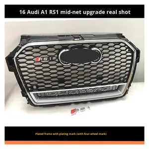 Pour <span class=keywords><strong>Audi</strong></span> <span class=keywords><strong>A1</strong></span> 2016-2019, calandre avant de style RS1 modifiée, <span class=keywords><strong>noir</strong></span> brillant, nid d'abeille, état neuf, matériau ABS - Product Image 3