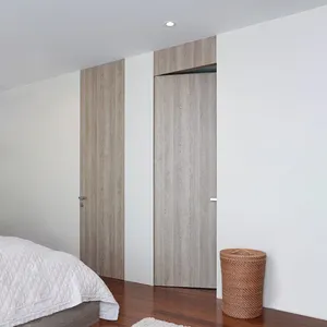 Prettywood בית פנים מוצק טיק עץ דלת אלומיניום מסגרת נסתר בלתי נראה עץ דלת עבור בית