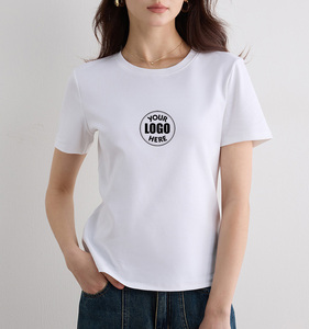 T-shirt basique uni à col rond pour femme, 75% coton mercerisé, 25% polyester, 240 GSM, mélange de coton, pour femmes - Product Image 1