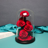 Kanlong kubah kaca bunga mawar asli yang diawetkan, kotak hadiah Hari Valentine kubah mawar selamanya dalam jumlah besar