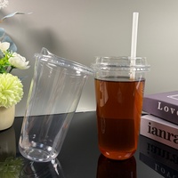Grosir Custom 8oz 12oz 16oz Gelas Plastik PET Sekali Pakai Bentuk U, Gelas Minuman Bawa Pulang Dengan Tutup dan Sedotan