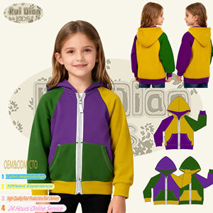 Veste à capuche zippée unisexe pour enfants, design patchwork trois couleurs <span class=keywords><strong>vert</strong></span>, violet et jaune, idéale pour le carnaval - Product Image 2