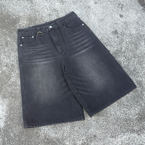 Pantalones cortos de mezclilla para hombre, estilo carpintero, con lavado desgastado personalizado, holgados, tipo cargo, estilo skater, negros, de pierna ancha, deshilachados y sueltos, fabricante - Product Image 2