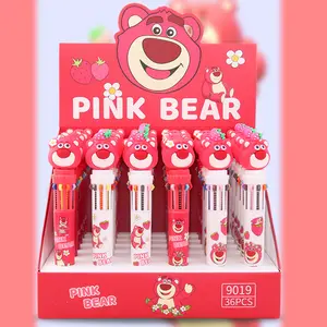 Student Stationery 36pcs/box Pink Bear Pen Cute Cartoon Strawberry Bear Ballpoint Pen 10 Color Neutral Pen