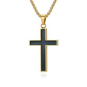 <b>Titanium</b> Steel Cross Necklace Carbon Fiber Inlay Street Style Men's Pendant Fashion Jewelry Trendy Design - Product Image 5