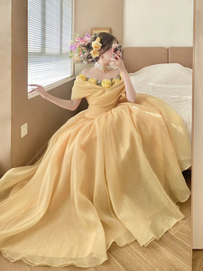 Vestido Largo Hecho a Mano Estilo Coreano Vintage Rose Story con Diamantes, Cuello de Una Sola Pieza, Sin Mangas, Silueta Lápiz, Estilo Princesa - Product Image 5