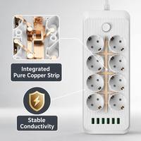 Enchufe de Extensión Schuko Europeo de 8 Vías con Logotipo Personalizado al por Mayor, Cable de 2 m, 4 USB, 2 Tipo-C, Carga Rápida, Protector contra Sobretensiones