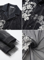 Blazer noir pour femme Anjie avec logo personnalisé OEM ODM, broderie en point de croix, superposition en maille, veste de costume bohème à marque privée, vente en gros