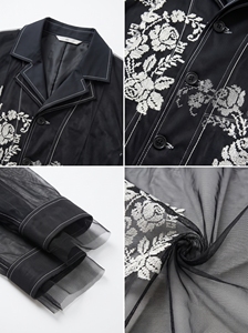 <span class=keywords><strong>Blazer</strong></span> noir pour femme Anjie avec logo personnalisé OEM ODM, broderie en point de croix, superposition en maille, veste de costume bohème à marque privée, vente en gros - Product Image 2