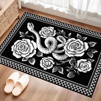 Tapis d'intérieur à poils ras en fausse fourrure cachemire, motif serpent et rose gothique, motif floral noir et blanc, style rétro bohème