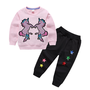 por mayor de los niños ropa de bebé niñas chándales 2pcs lentejuelas unicornio estrellas parches de chándal de los niños - Product Image 3