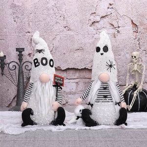 Juego de 2 gnomos de peluche iluminados para Halloween, decoración adorable con rayas blancas y negras para fiestas de otoño - Product Image 3