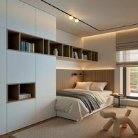 Maßgefertigtes Modernes Tatami-Plattformbett mit Klappbarem Beistelltisch und Verstecktem Stauraum - Intelligente Möbel für Platzsparende Apartments und Gästehäuser