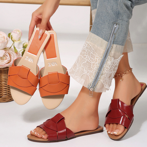 <span class=keywords><strong>Sandali</strong></span> da donna rossi con punta aperta, alla moda, con cinturino intrecciato, comodi, casual, piatti, per l'estate, per tutti i giorni, per feste e spiaggia - Product Image 2