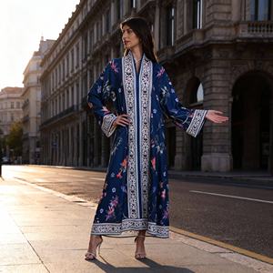 Elegant hot-fix rhinestones polyester <b>modest</b> occasion Abaya for muslim women custom wholesale premium <b>dress</b> - Product Image 2