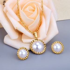 New Arrivals Gold Plated Women Circle <b>Necklace</b> Earrings <b>Sets</b> Elegant Stainless Steel <b>Pearl</b> Jewelry <b>Sets</b> - Product Image 5