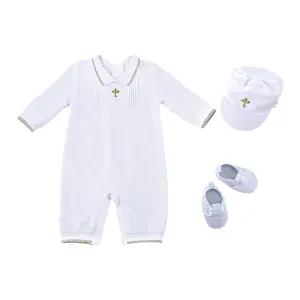 3 pcs Baby Boy Baptism Outfit with Hat and Shoes