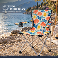 Chaise portable d'extérieur robuste avec accoudoirs, porte-gobelet et motif logo personnalisé pour Sunny Coast