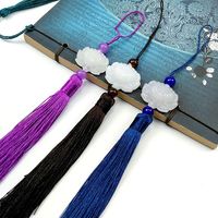 Pendentif double face en jade blanc style ethnique avec pompon lotus, en polyester, fait main, découpé, imprimé et estampé à chaud, pour vêtements chinois