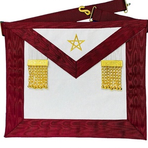 MÁS EXCELENTE MASTER ALLIED GRADOS MASÓNICOS DELANTAL CINTA MOIRE ROJA CON PENTAGRAMA DE ORO BORDADO - Product Image 1