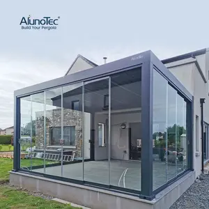 Belvédère spacieux de luxe extérieur de pergola en aluminium de style contemporain avec portes coulissantes en verre
