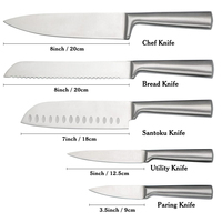 Couteaux professionnels cuisine en acier inoxydable Chef Santoku ensemble de couteaux à trancher w/t manche droit en métal 5 pièces