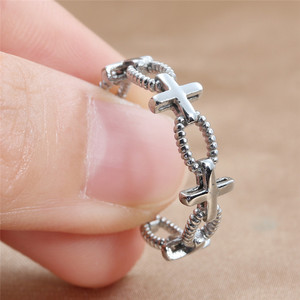 European Style <b>Titanium</b> Steel Cross <b>Ring</b> Silver Women's Fashion Jewelry Gift 240101 - Product Image 2