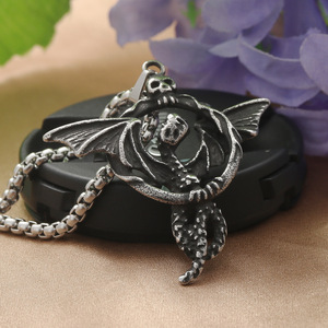 Collier pendentif dragon en acier inoxydable pour hommes, bijoux à chaîne de style gothique sur le thème des animaux - Product Image 4