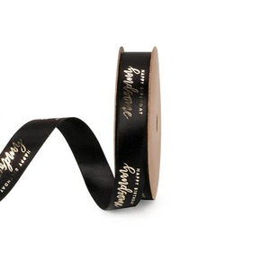 Eco-Friendly Black Satin <b>Ribbon</b> 1-1/2 in Gold Foil Happy Birthday Print Single Face Bow Gift Packaging Decorative Trim - Product Image 1
