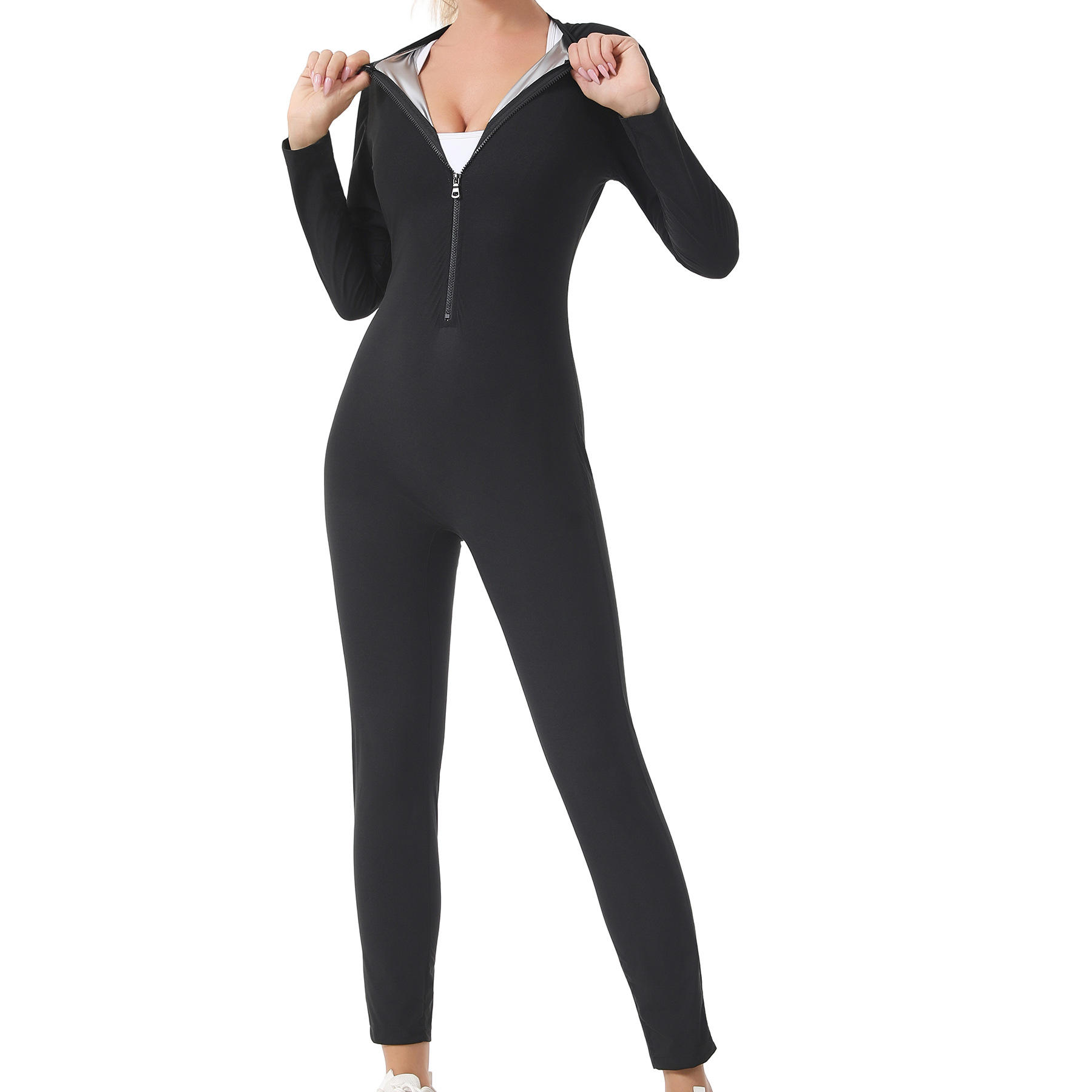 Silver Long Jumpsuit with Long Sleeve