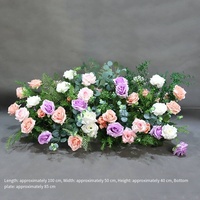 Composition florale haut de gamme en hydrangeas violets et fleurs blanches, chemin de table floral de 1 m, rangée de fleurs artificielles réalistes pour la décoration de scène de mariage
