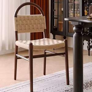 Vivian Dining Chair Solid Wood Rope Woven <b>Backrest</b> Adult Dining Room Chair - Product Image 1