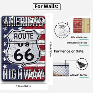 Panneau en métal Route 66, décoration murale rétro historique de l'autoroute américaine pour garage, man cave, décoration de voyage en voiture - Product Image 3