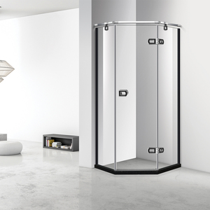 Two Fixed <strong>Door</strong> One Hinge Shower <strong>Door</strong> Black <strong>Framed</strong> Tempered Glass Shower <strong>Screen</strong> Room - Product Image 2