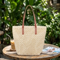 Sac fourre-tout décontracté en paille de papier avec fermeture à bouton-pression, doublure en polyester, grande capacité pour le shopping et les loisirs féminins