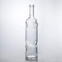 Bouteille en verre taillée en losange de 750 ml, bouteille cylindrique gaufrée pour whisky, vodka, gin
